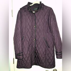 Lauren Ralph Lauren purple quilted jacket faux leather trim womens large outdoor